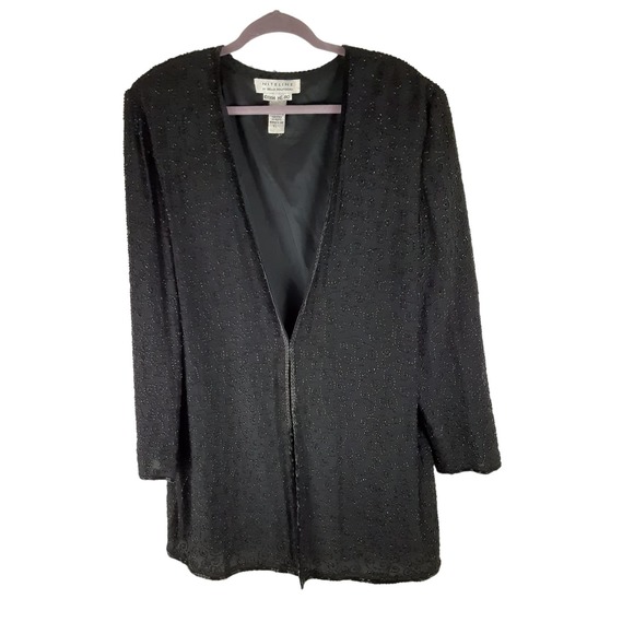 Vintage Niteline by Della Roufogali Black 100% Silk Beaded Blazer Jacket XL - Picture 1 of 12